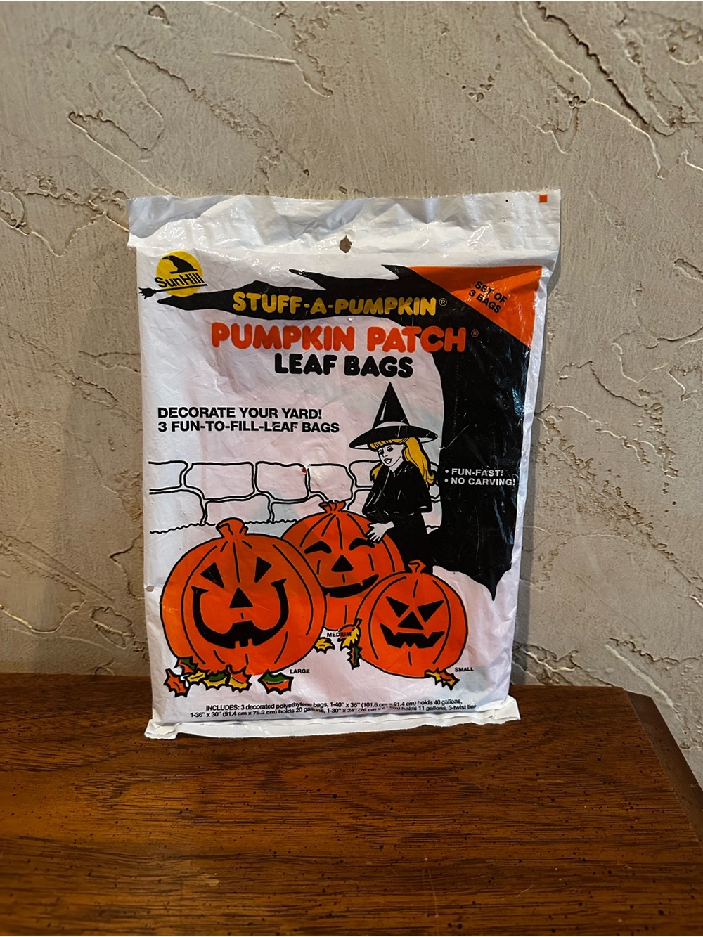 1990 Vintage Sunhill Stuff-A-Pumpkin Pumpkin Patch Leaf Bags Family Set of 3 NOS